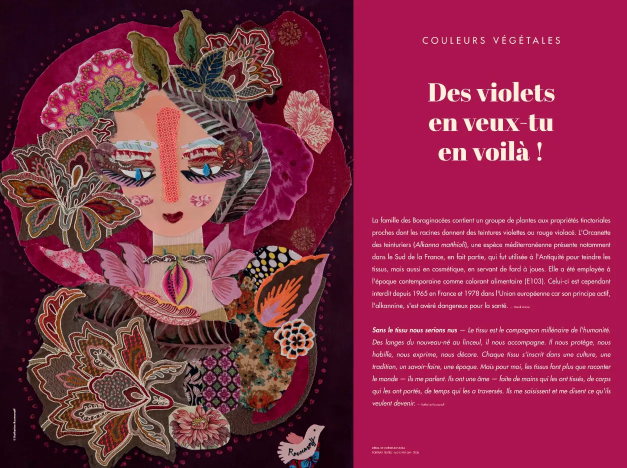 Portraits en parures végétales — panneau Des violets, boudoir fushia (gros plan)
