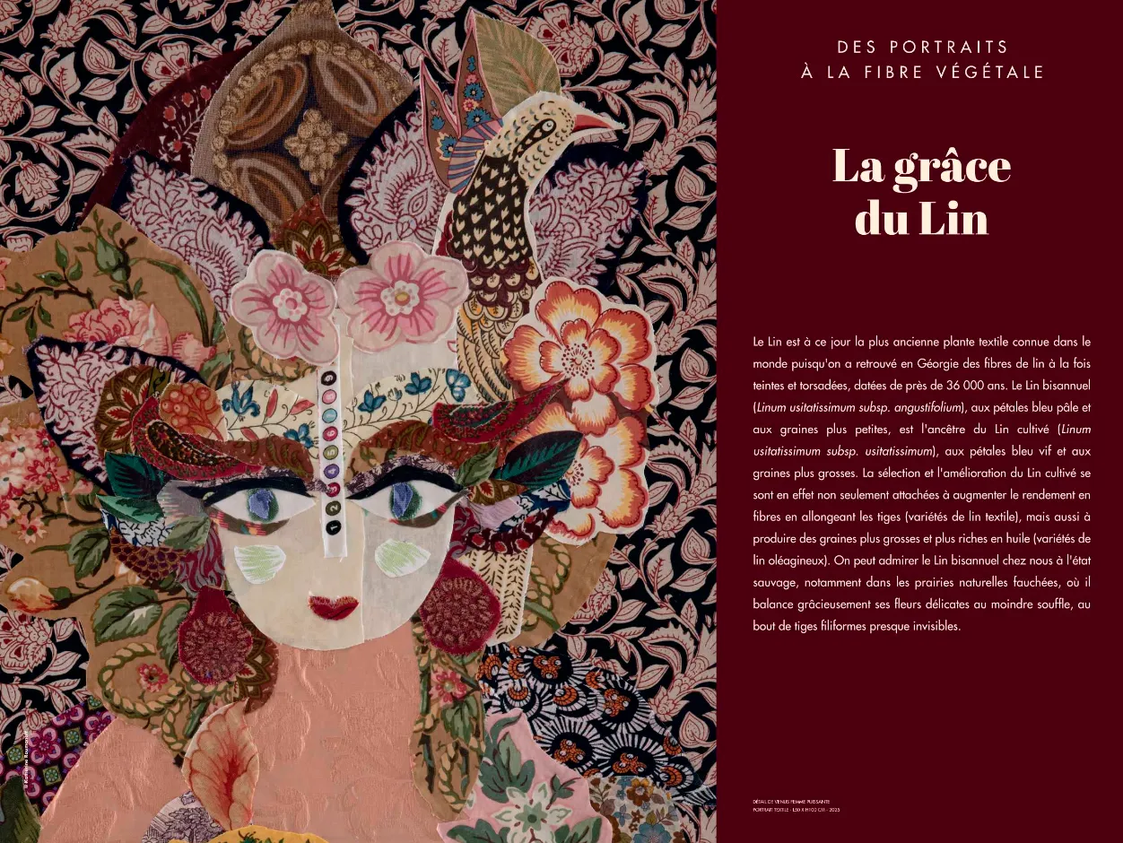 Portraits en parures végétales — panneau La grâce du Lin (gros plan)